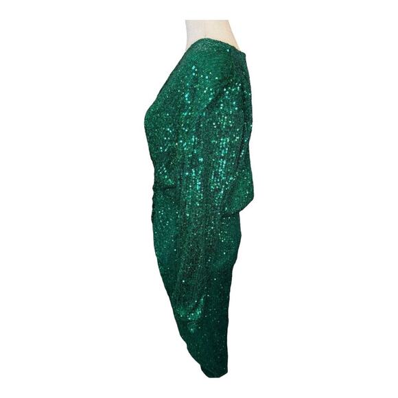 NEW Alexia Admor Women’s Medium Emerald Silena‎ Sequin Dress NWOT V-Neck Midi - Picture 3 of 7